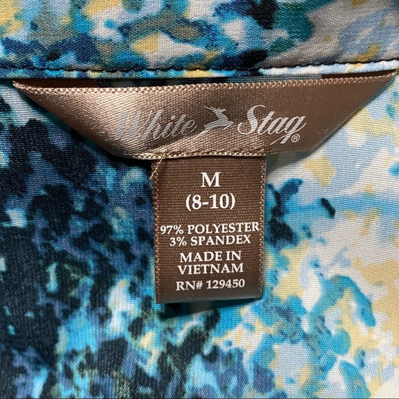 White Stag Women’s Medium (8-10) Blouse Green Yellow White Print 3/4 Sleeve - Picture 4 of 8